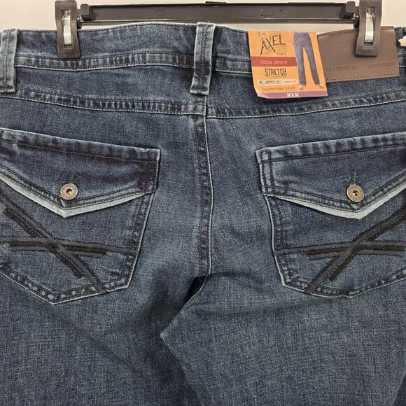 T.K. Axel Jeans Mens 36x32 Slim Boot Stretch Blue Denim Embroidered Pockets - Picture 3 of 13